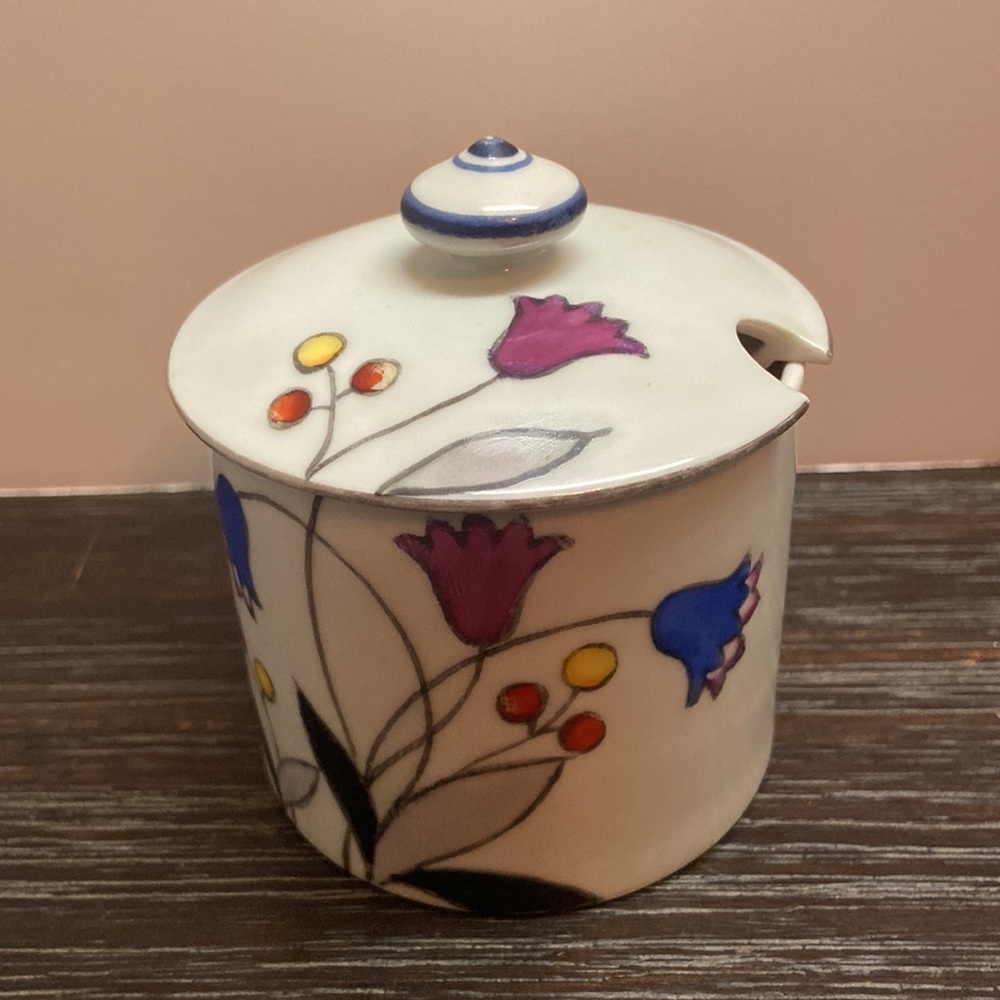 Hand-painted Noritake Sugar Bowl White with Flower Decor